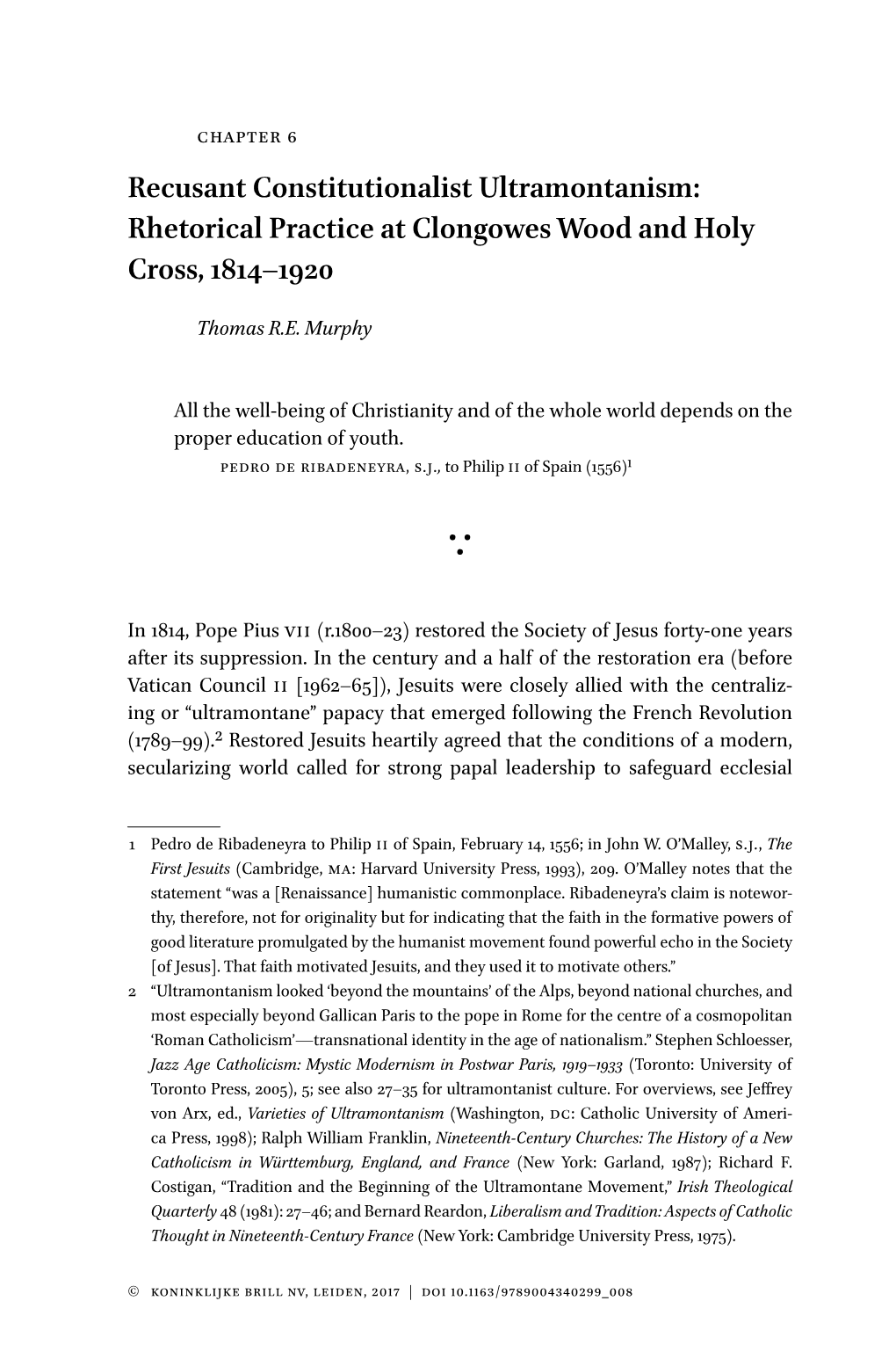 Recusant Constitutionalist Ultramontanism: Rhetorical Practice at Clongowes Wood and Holy Cross, 1814–1920