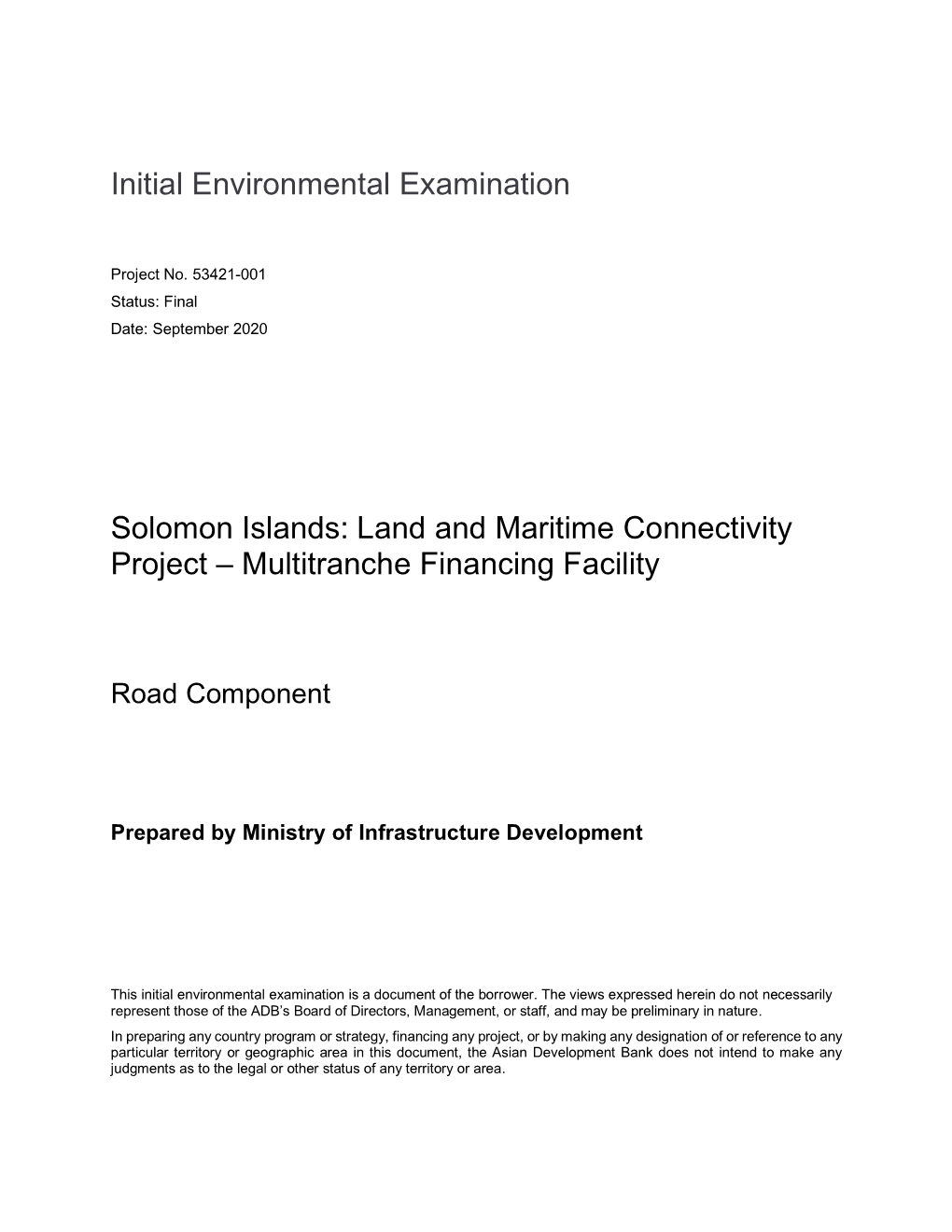 Land and Maritime Connectivity Project: Road Component Initial