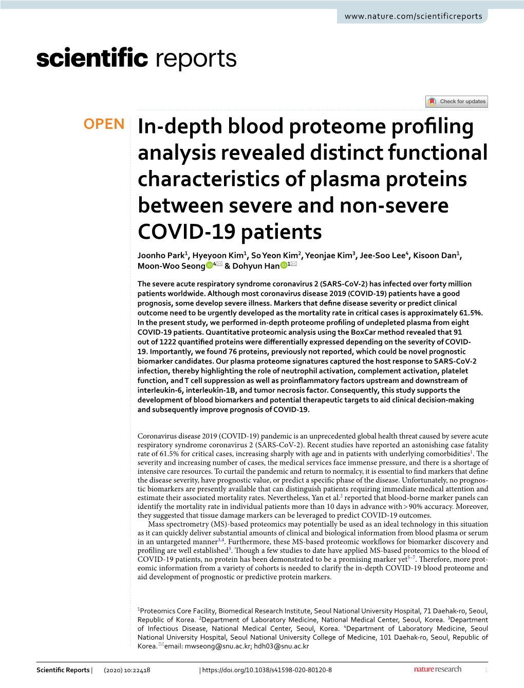 In-Depth Blood Proteome Profiling Analysis Revealed Distinct Functional