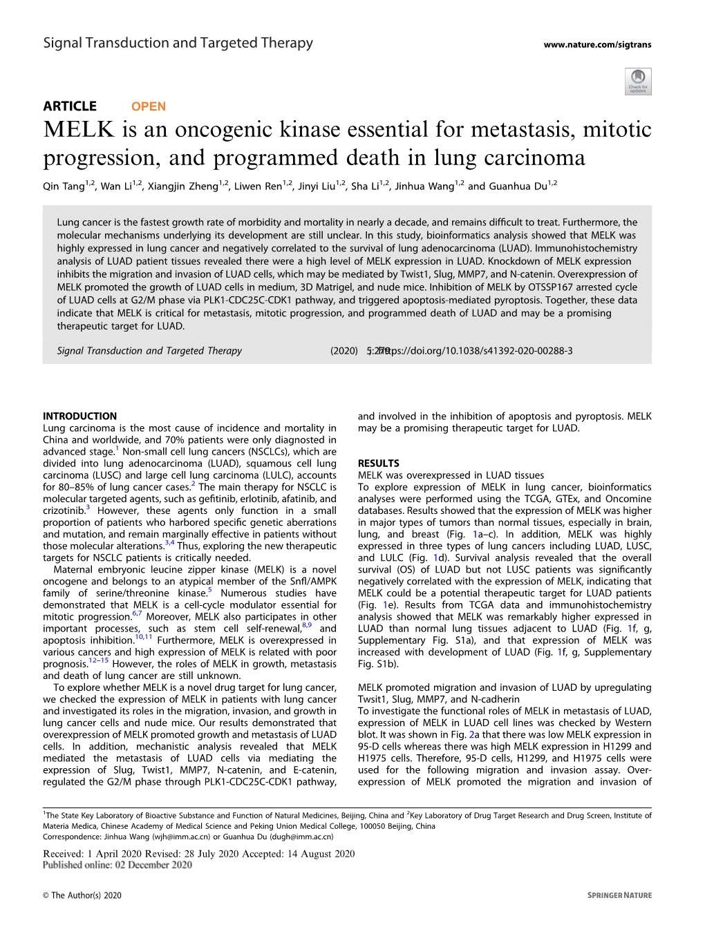 MELK Is an Oncogenic Kinase Essential for Metastasis, Mitotic Progression, and Programmed Death in Lung Carcinoma