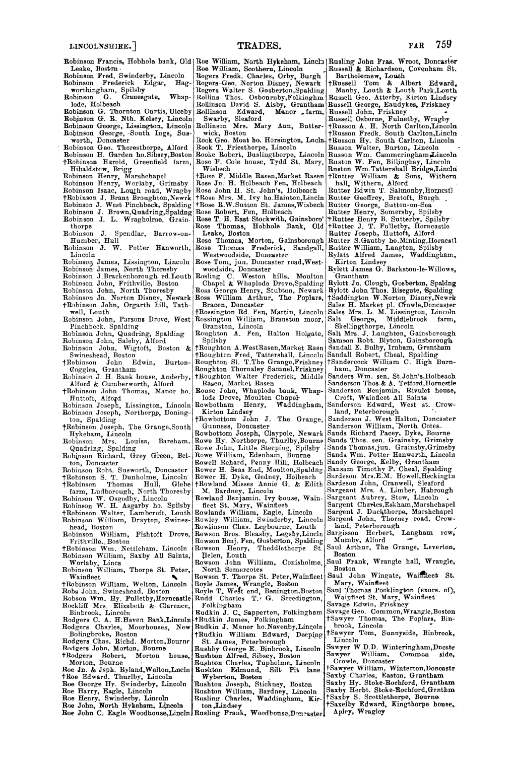 TRADES. FAR 759 • Robinson Franci~ Hobhole Bank, Old Roe William, North Hykeham, Lincb Rusling John Fra.S