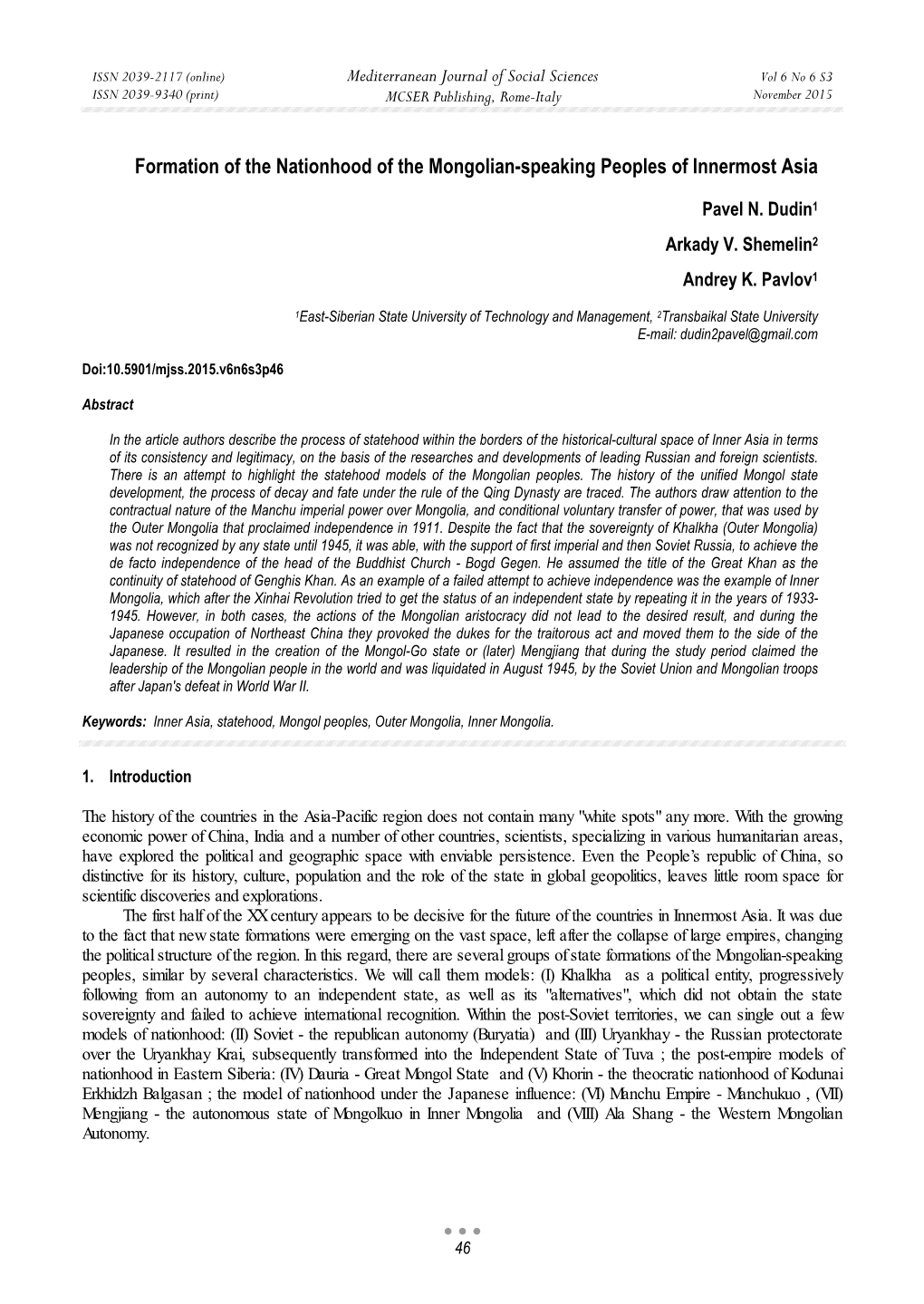 Formation of the Nationhood of the Mongolian-Speaking Peoples of Innermost Asia