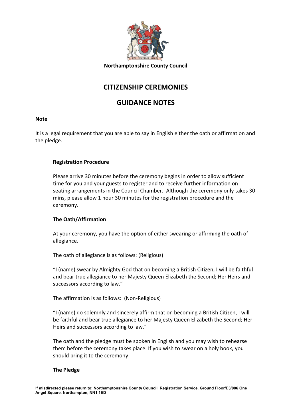 Citizenship Ceremonies Guidance Notes