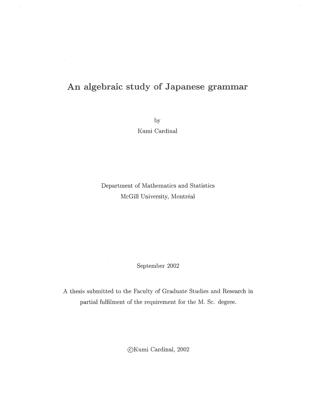 An Algebraic Study of Japanese Grammar