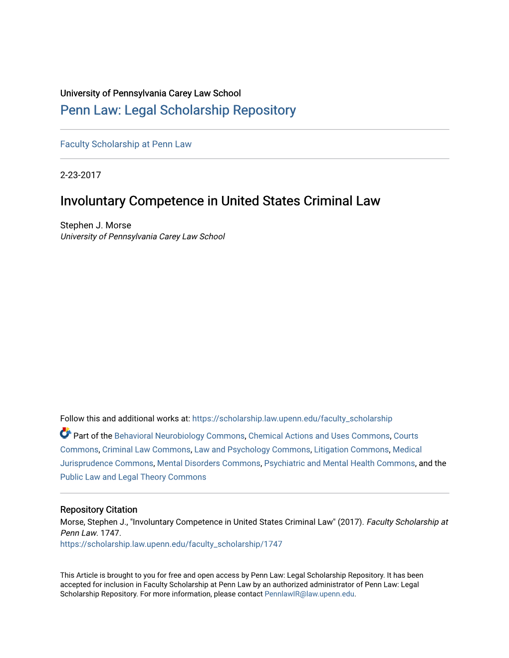 Involuntary Competence in United States Criminal Law