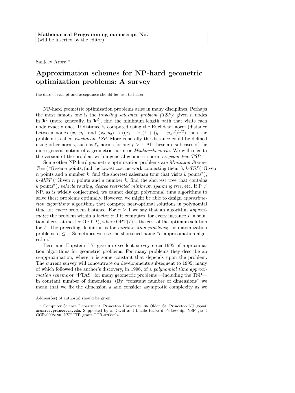 Approximation Schemes for NP-Hard Geometric Optimization Problems: a Survey