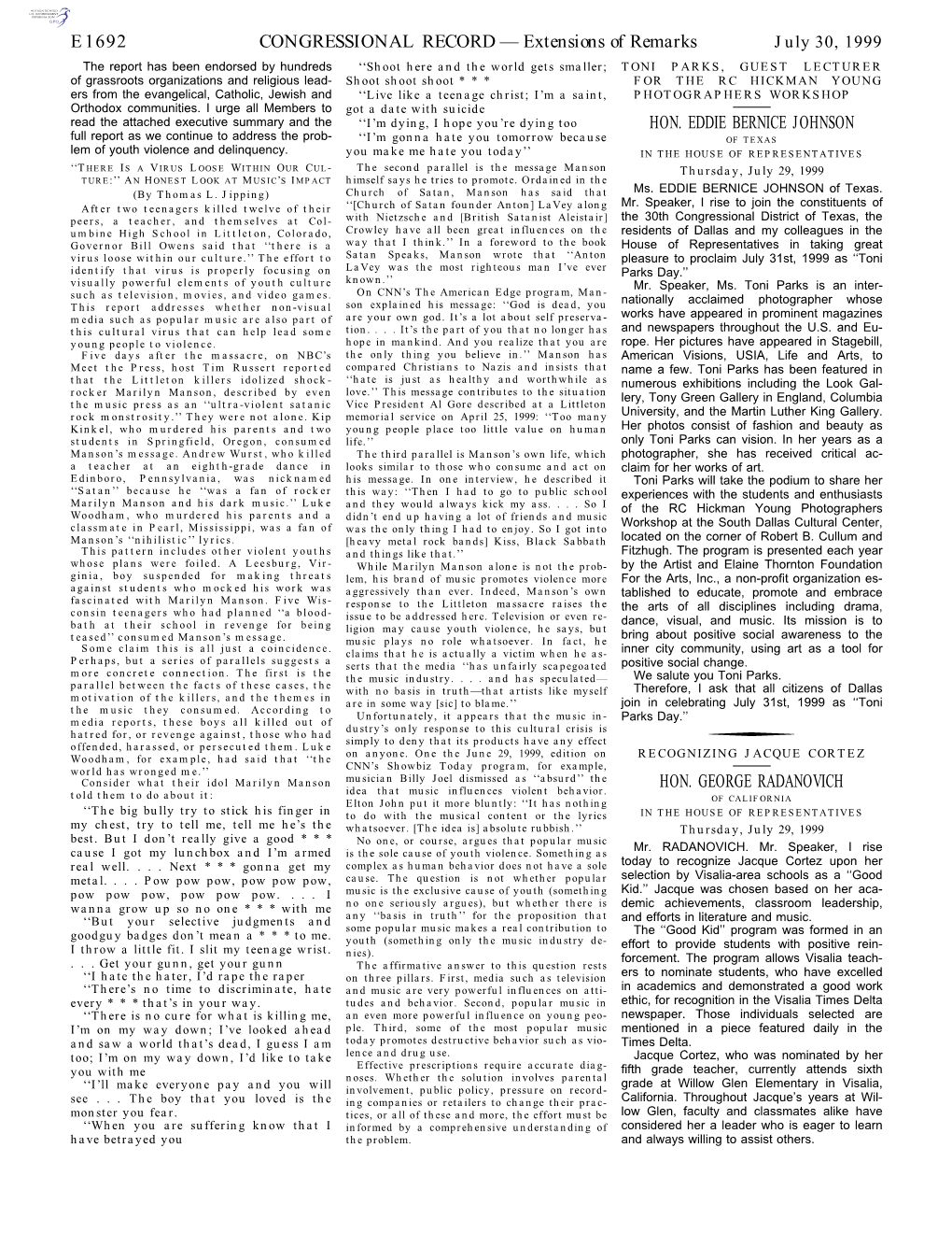 CONGRESSIONAL RECORD— Extensions of Remarks E1692 HON