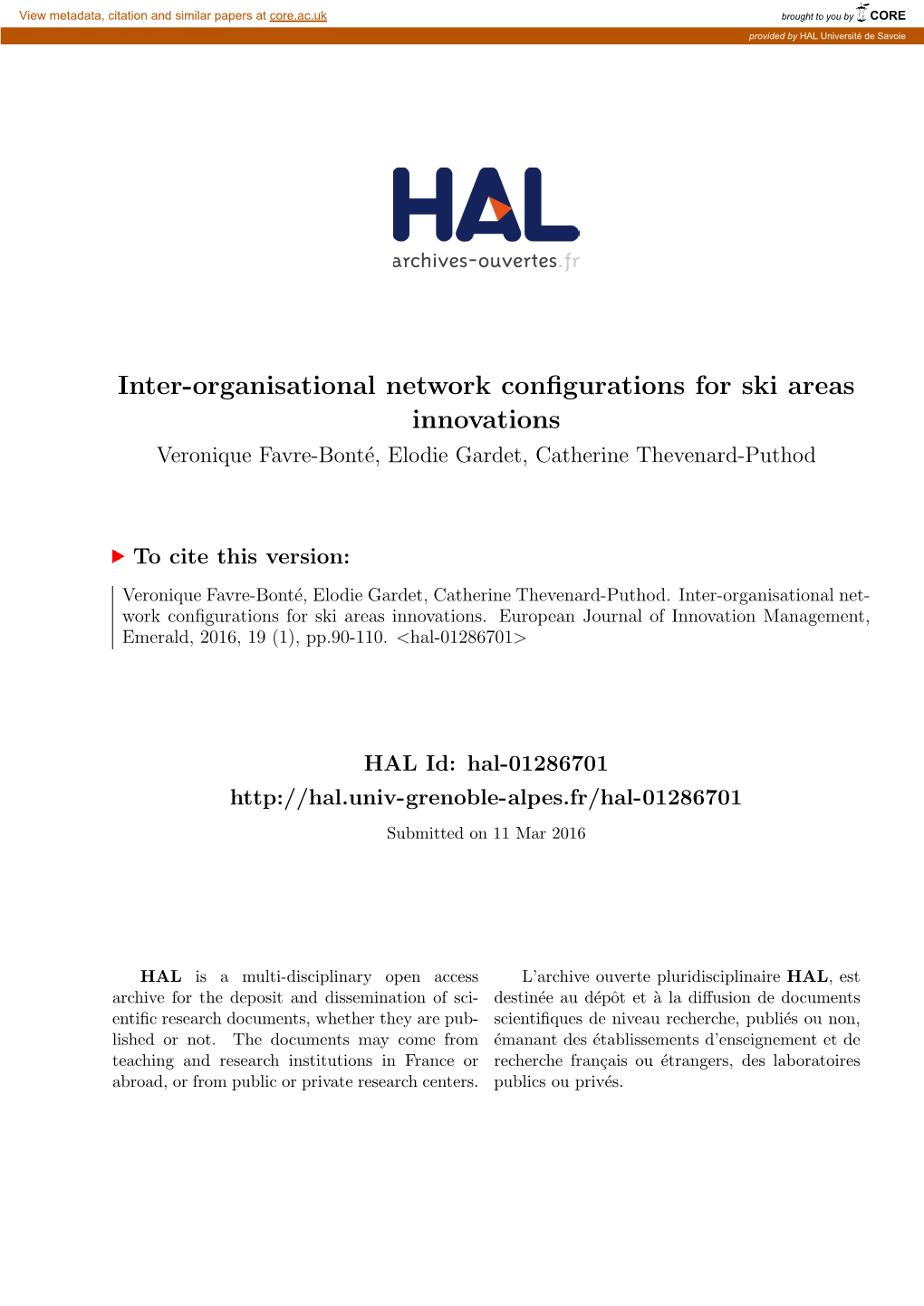 Inter-Organisational Network Configurations for Ski Areas Innovations