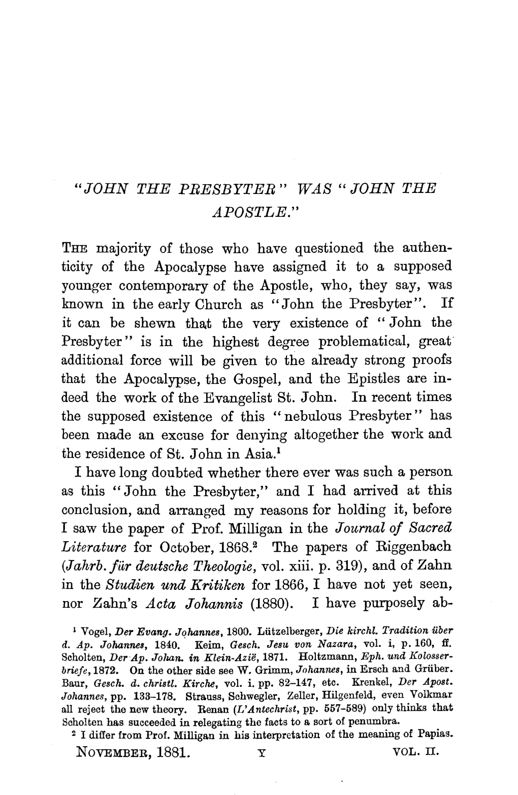 "John the Presbyter" Was "John the Apostle."