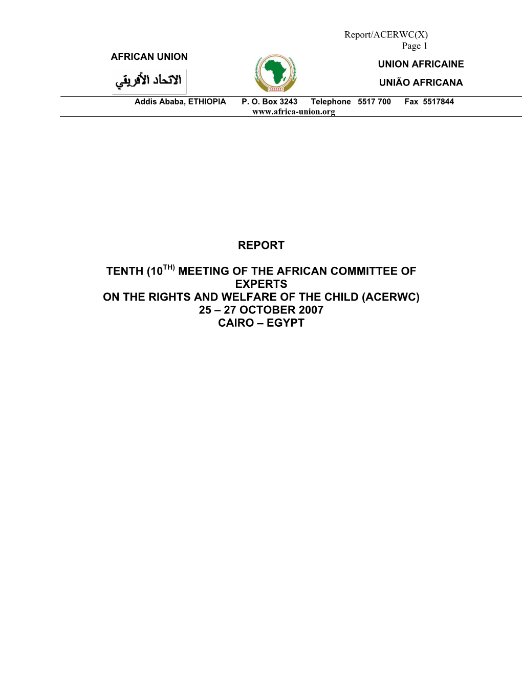 Report Tenth (10 Meeting of the African Committee Of