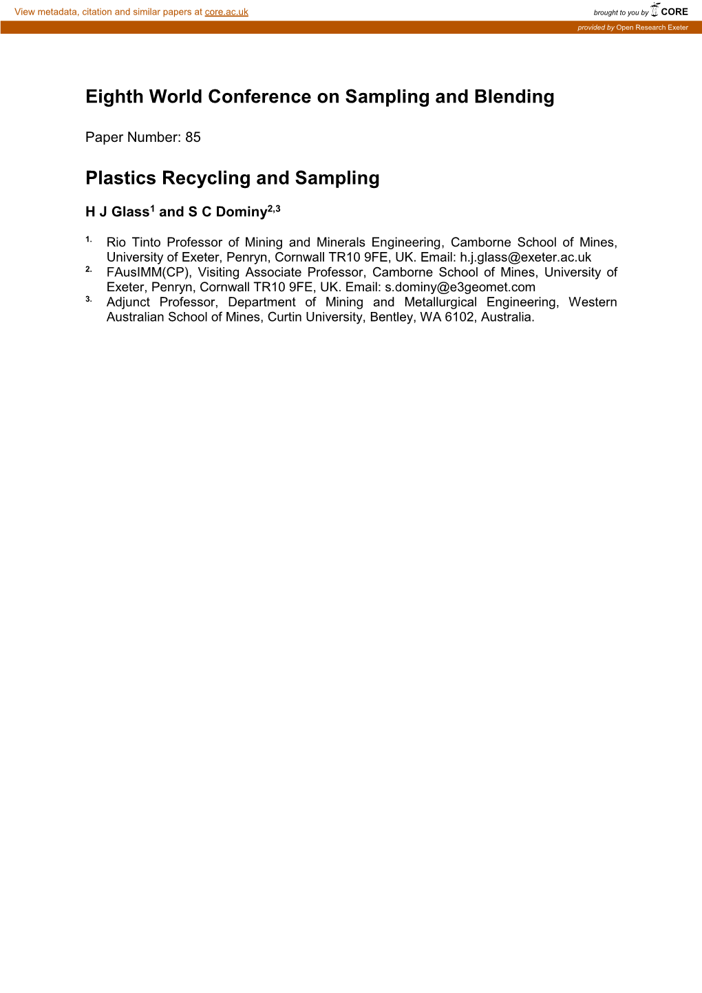 Plastics Recycling and Sampling