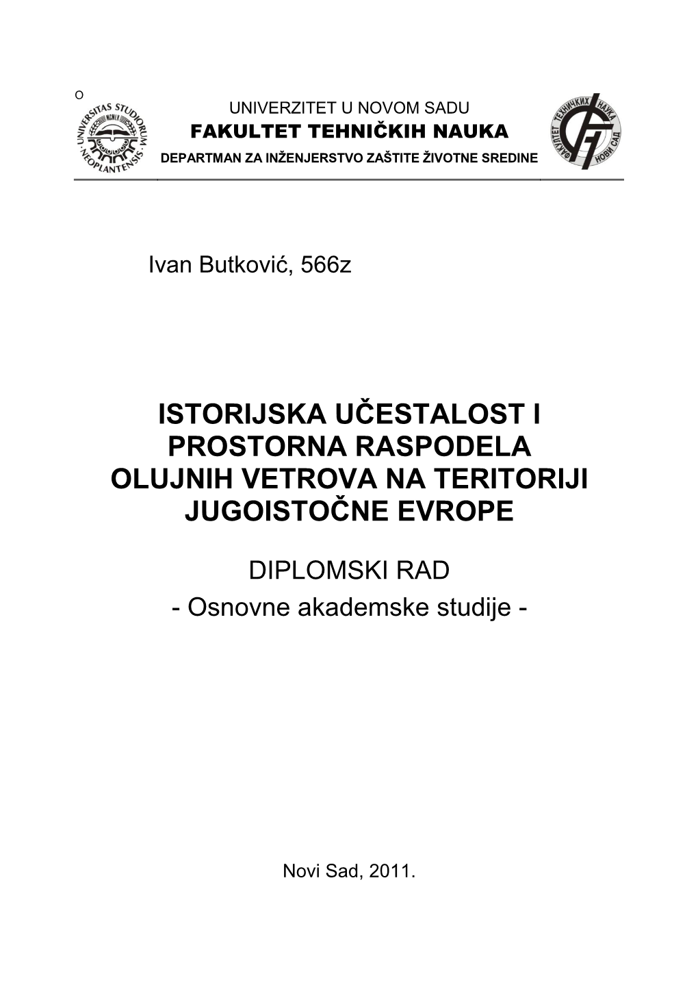 Istorijska Uĉestalost I Prostorna Raspodela Olujnih Vetrova Na Teritoriji Jugoistoĉne Evrope