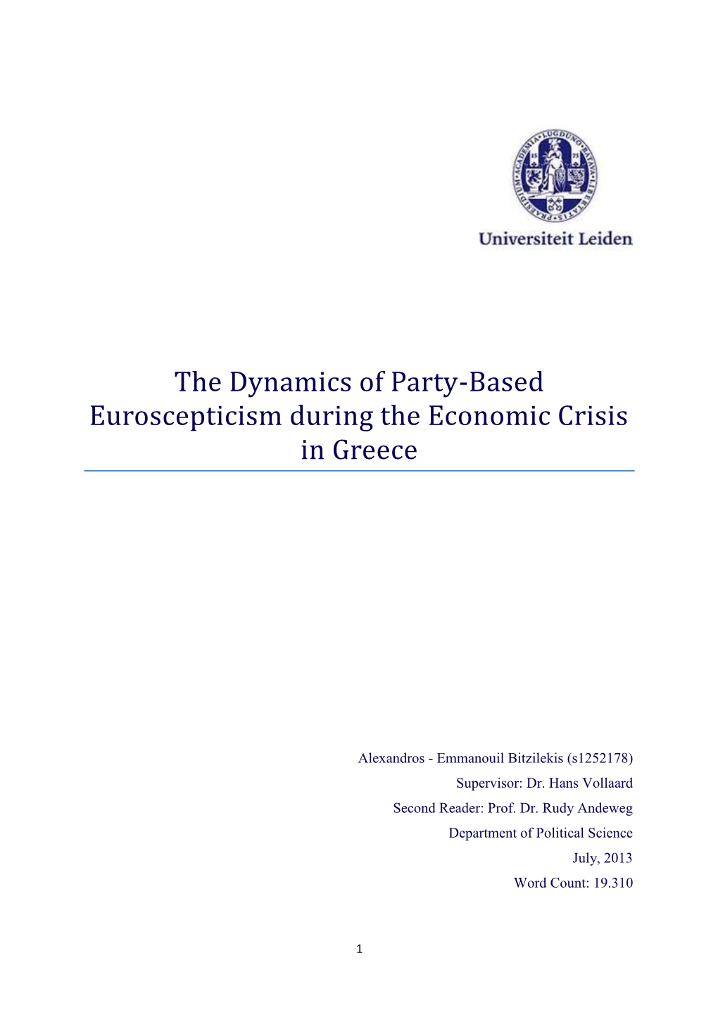 The Dynamics of Party-Based Euroscepticism During the Economic Crisis in Greece