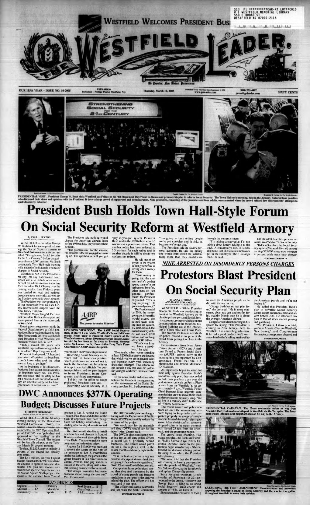 President Bush Holds Town Hall-Style Forum on Social Security Reform at Westfield Armory Protestors Blast President on Social Se
