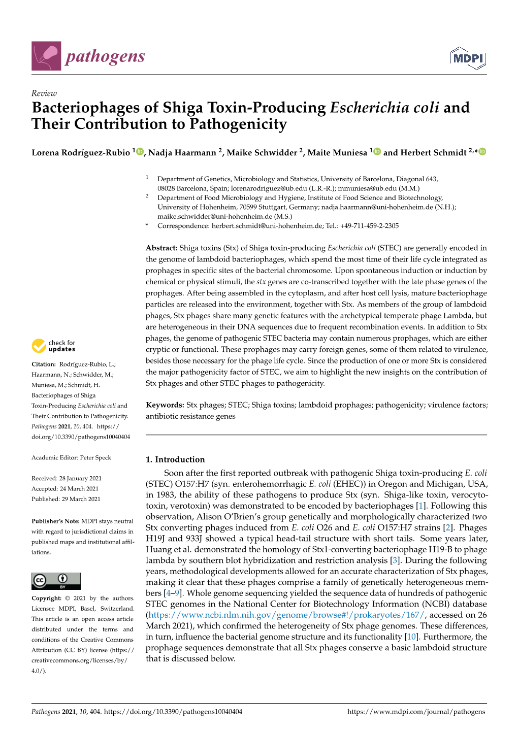 Bacteriophages of Shiga Toxin-Producing Escherichia Coli and Their Contribution to Pathogenicity