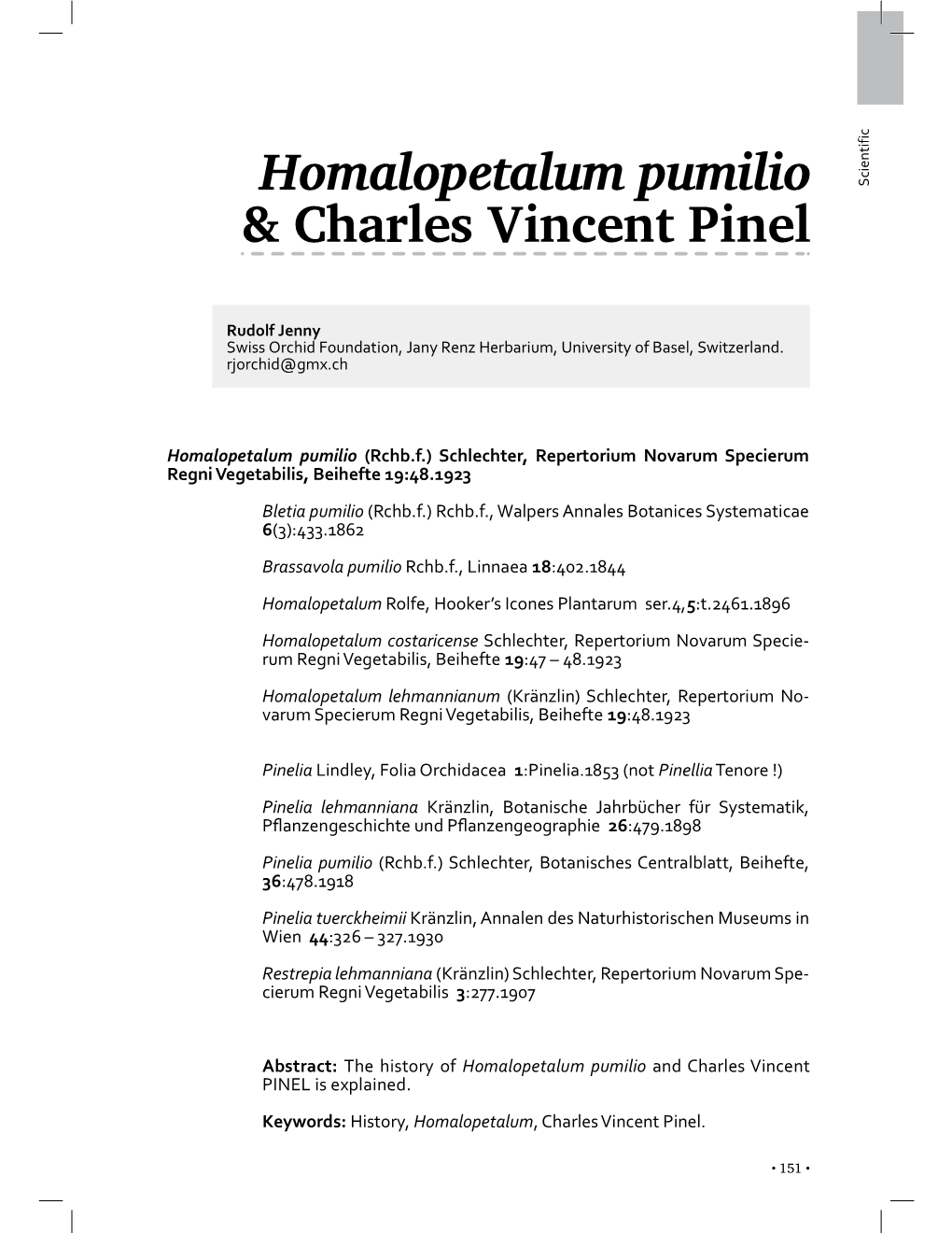 Homalopetalum Pumilio & Charles Vincent Pinel