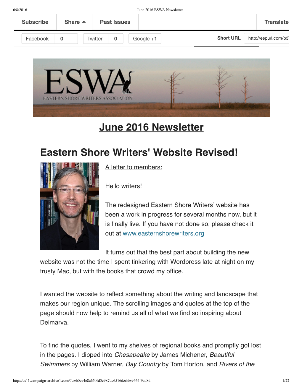 June 2016 Newsletter Eastern Shore Writers' Website Revised!