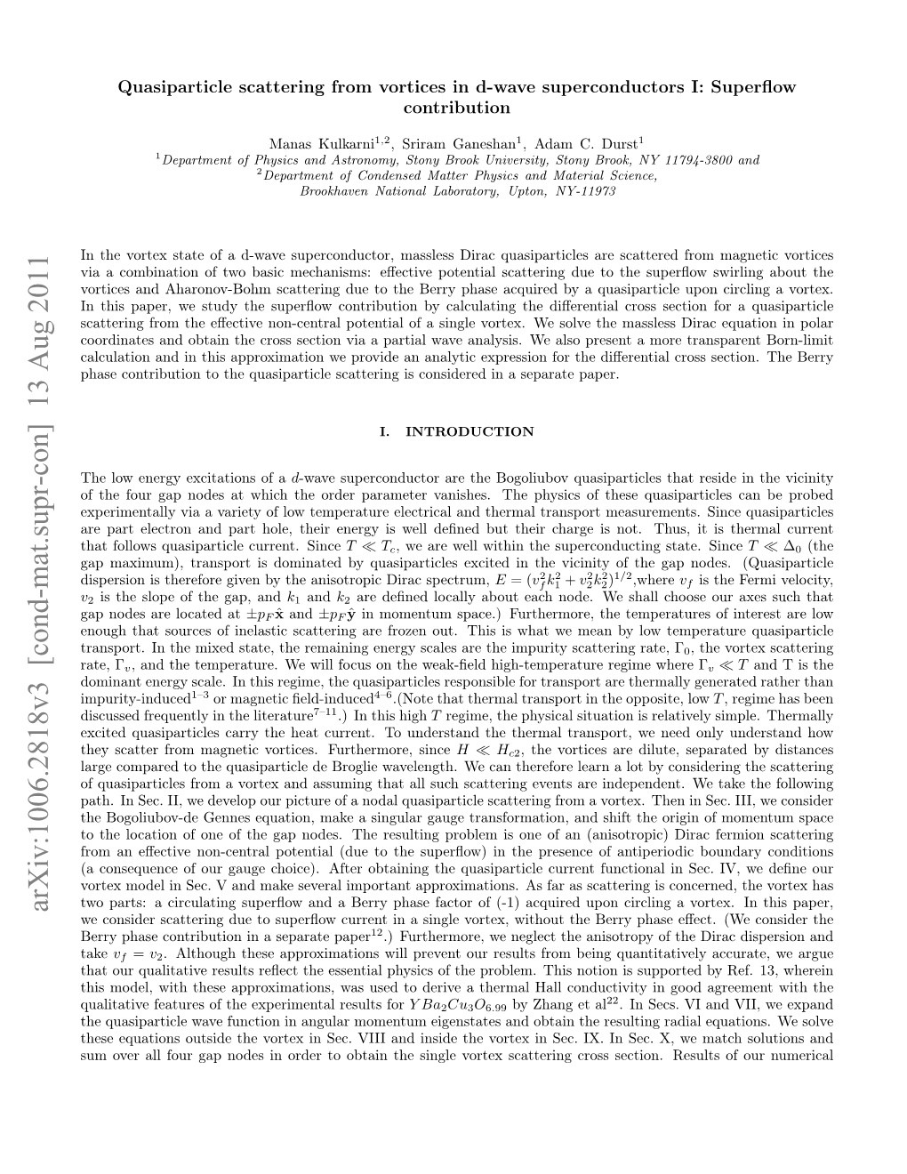 Quasiparticle Scattering from Vortices in D-Wave Superconductors I: Superﬂow Contribution