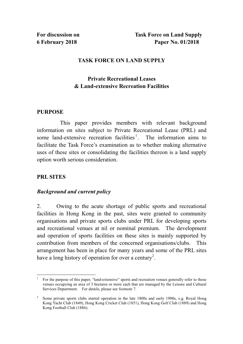 Task Force on Land Supply for Discussion on 6 February 2018