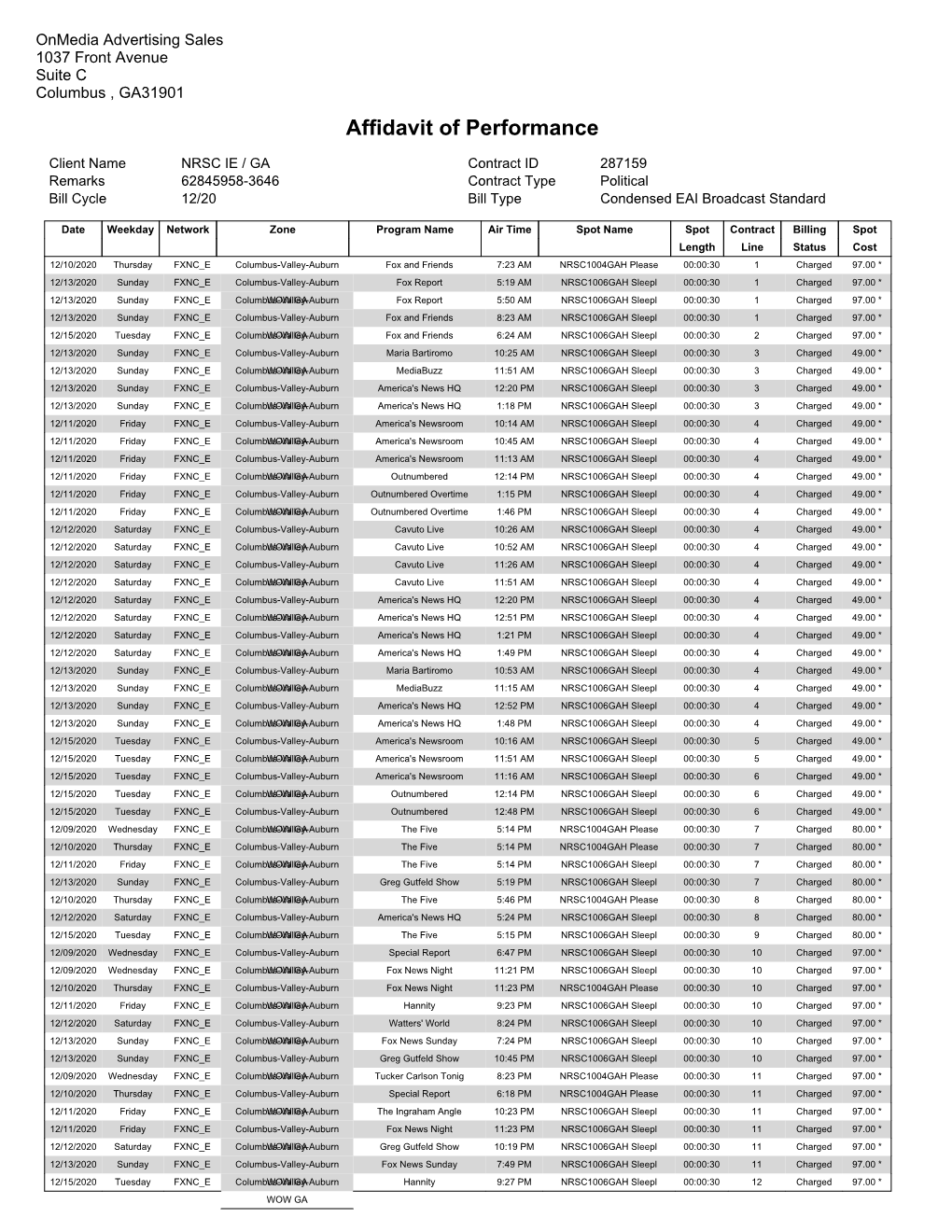 Affidavit of Performance