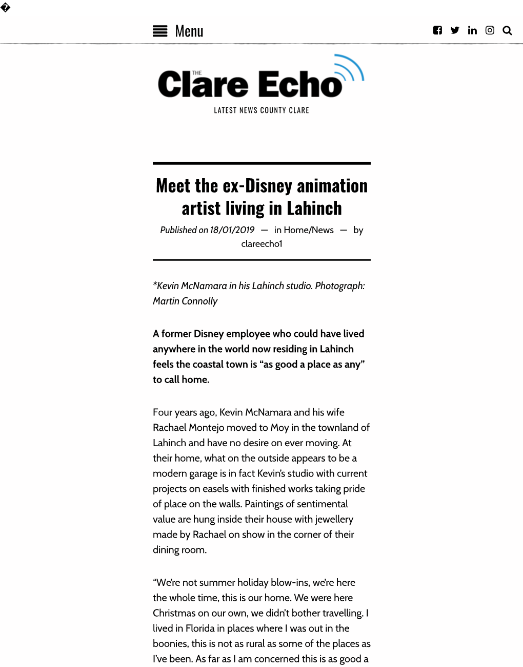 Meet the Ex-Disney Animation Artist Living in Lahinch Published on 18/01/2019 — in Home/News — by Clareecho1