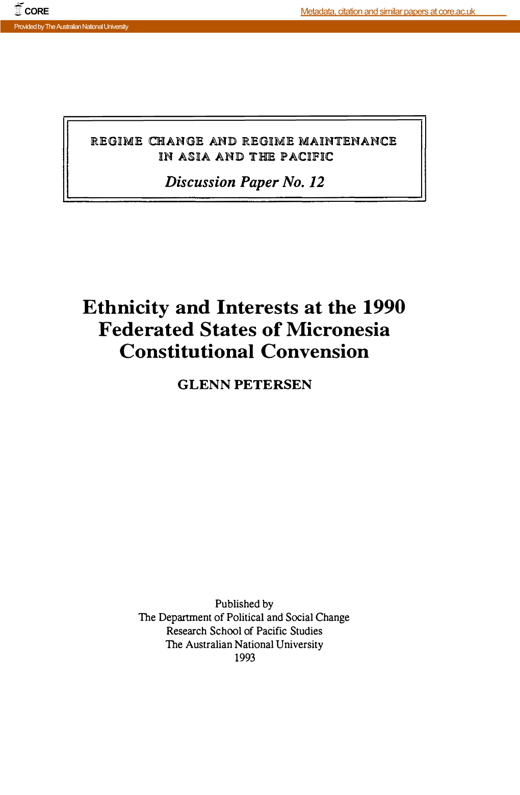 Ethnicity and Interests at the 1990 Federated States of Micronesia Constitutional Convension