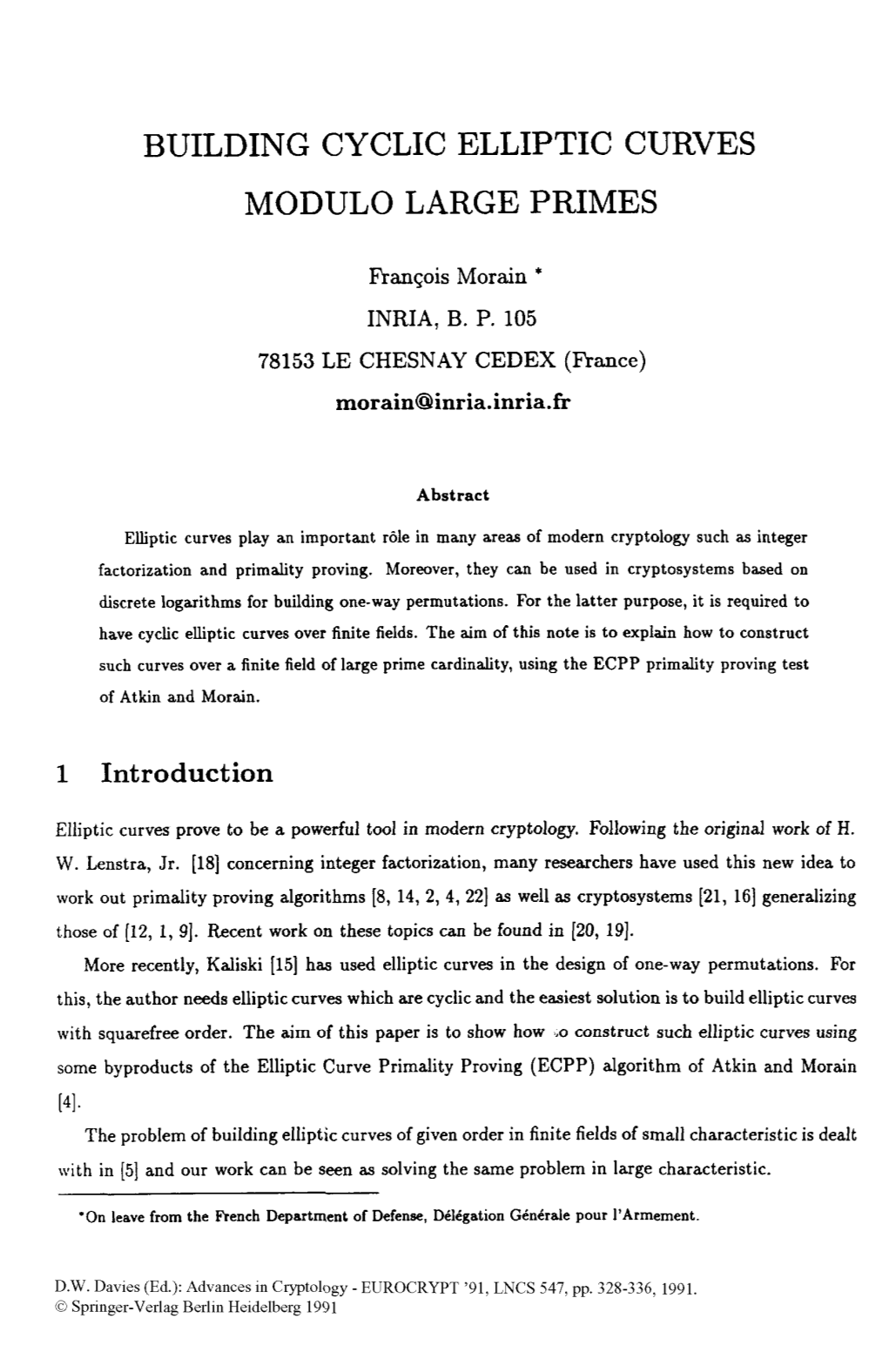 Building Cyclic Elliptic Curves Modulo Large Primes