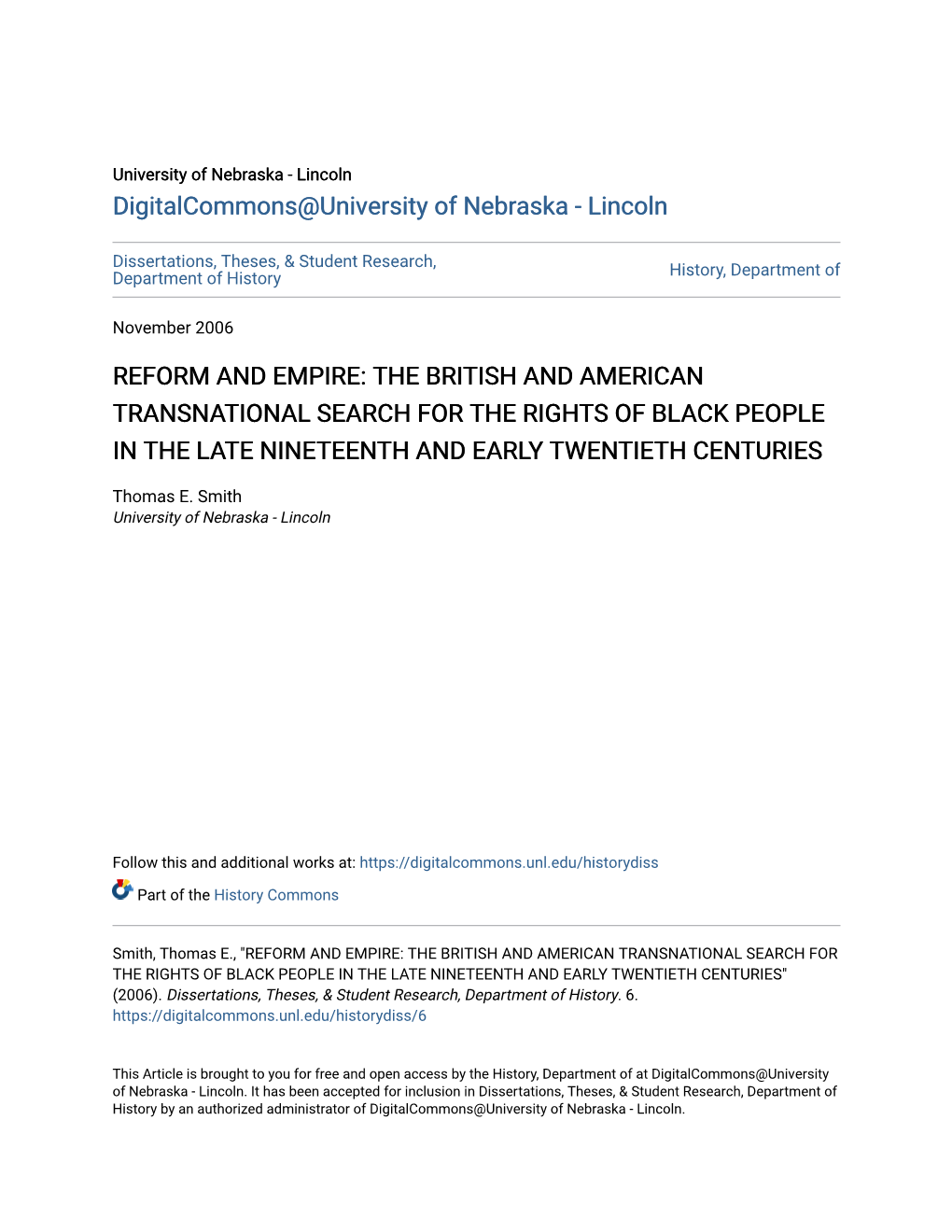 Reform and Empire: the British and American Transnational Search for the Rights of Black People in the Late Nineteenth and Early Twentieth Centuries