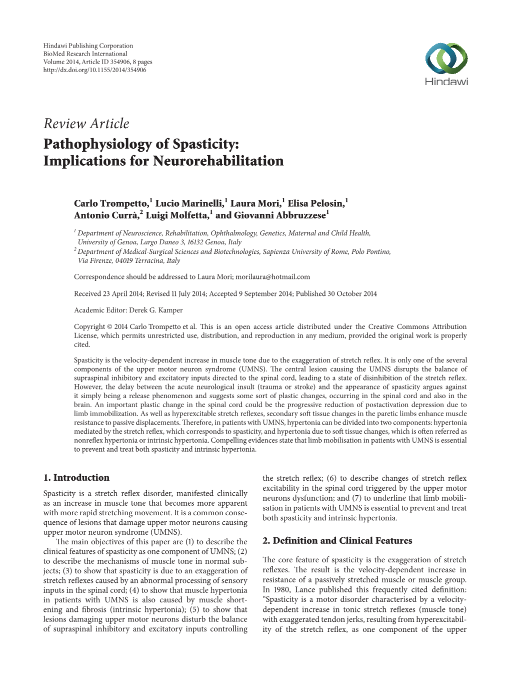 Pathophysiology of Spasticity: Implications for Neurorehabilitation