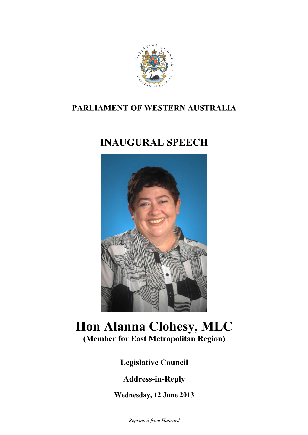 Hon Alanna Clohesy, MLC (Member for East Metropolitan Region)