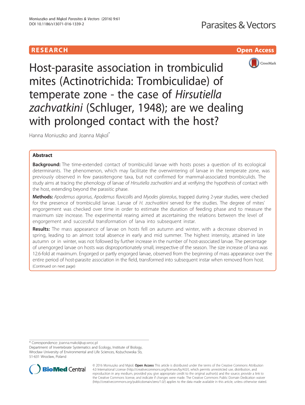 Host-Parasite Association in Trombiculid Mites