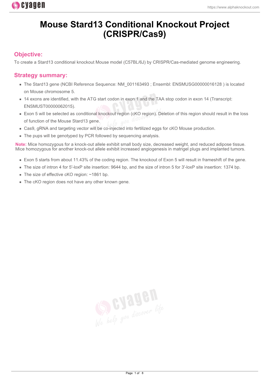 Mouse Stard13 Conditional Knockout Project (CRISPR/Cas9)