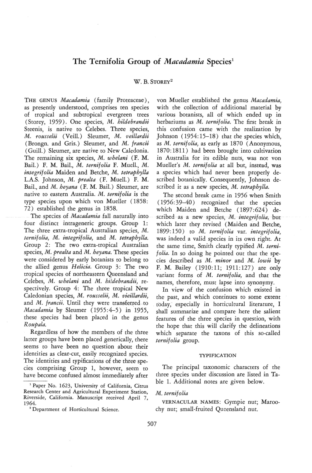 The Ternifolia Group of Macadamia Species'