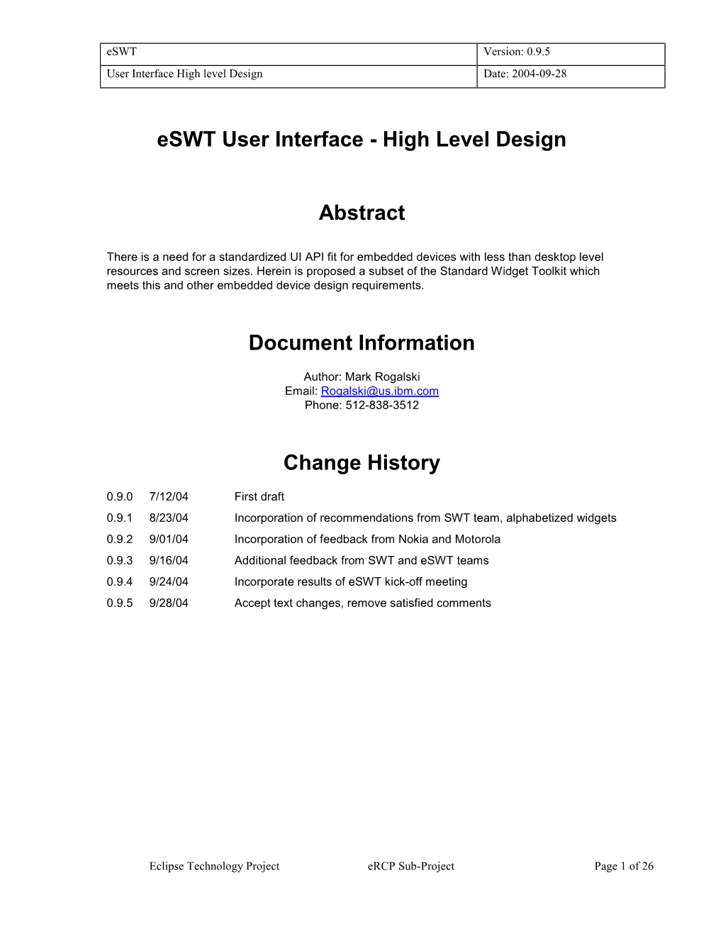 Eswt User Interface - High Level Design