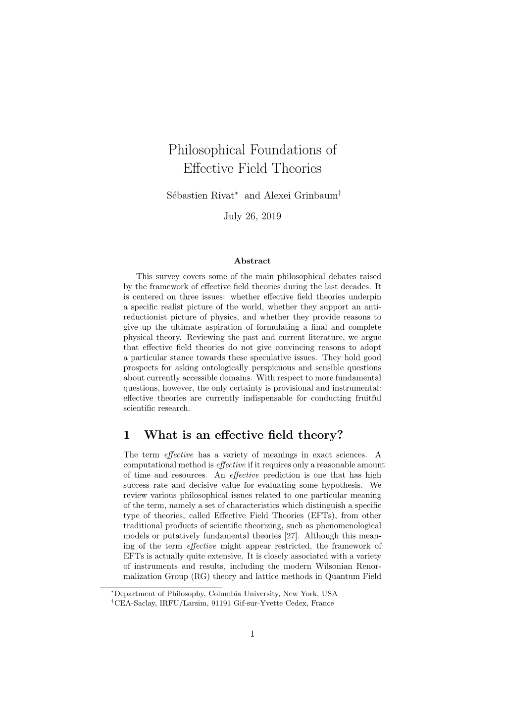 Philosophical Foundations of Effective Field Theories