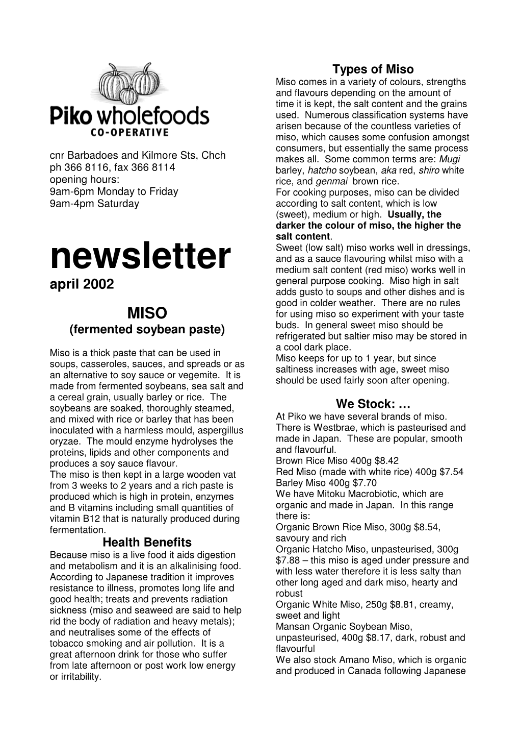 Newsletter April 2002 MISO