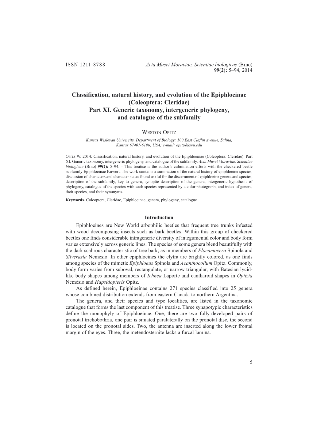 Classification, Natural History, and Evolution of the Epiphloeinae (Coleoptera: Cleridae) Part XI