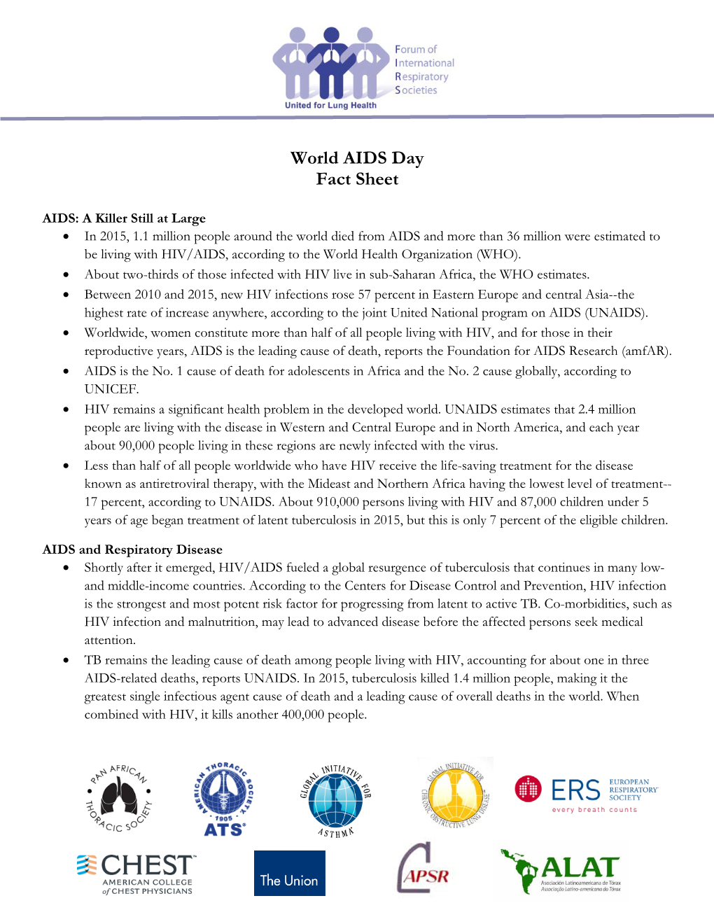 World AIDS Day Fact Sheet