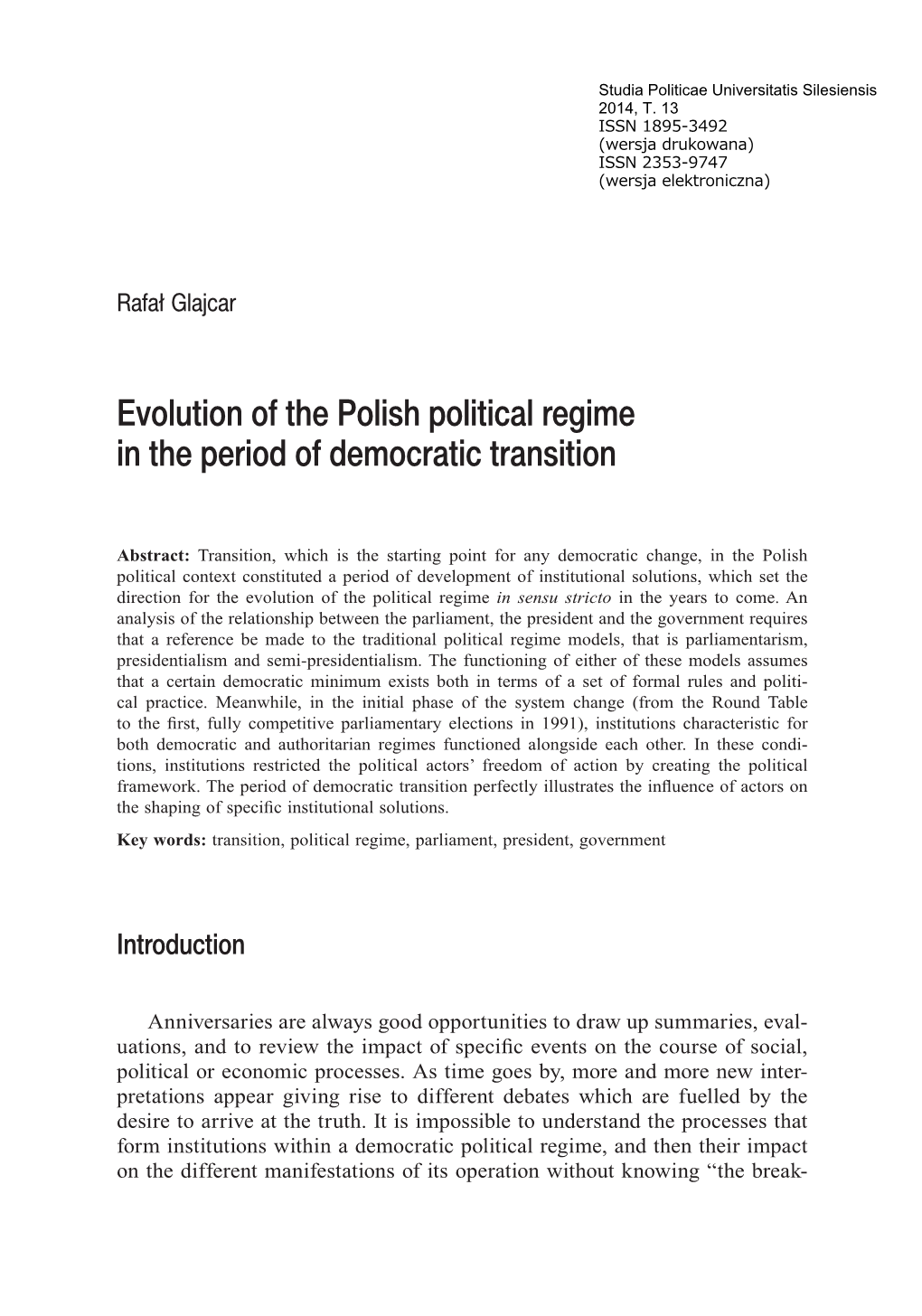 Evolution of the Polish Political Regime in the Period of Democratic Transition