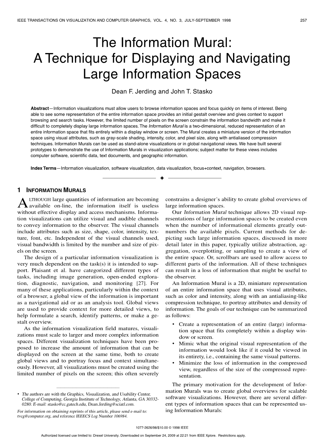 The Information Mural: a Technique for Displaying and Navigating Large Information Spaces