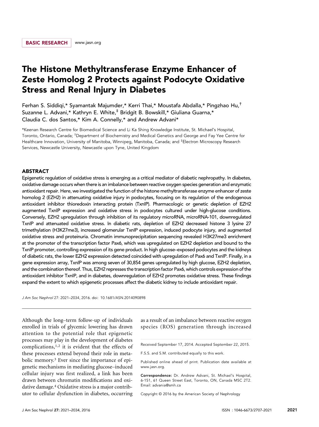 The Histone Methyltransferase Enzyme Enhancer of Zeste Homolog 2 Protects Against Podocyte Oxidative Stress and Renal Injury in Diabetes