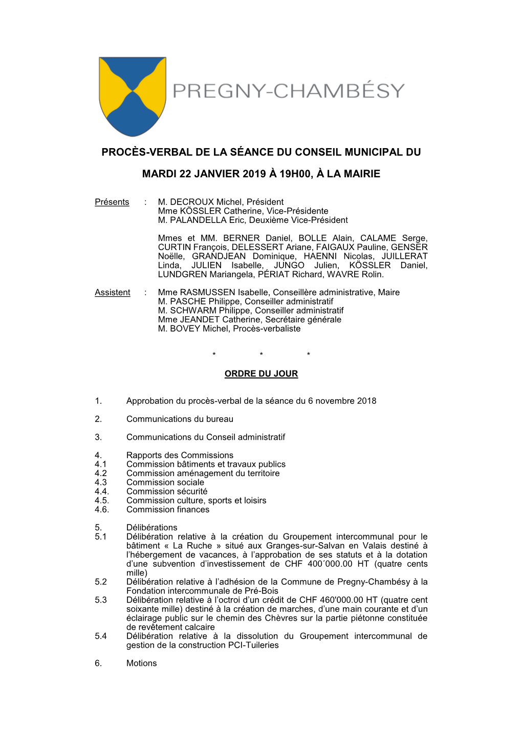 Procès-Verbal De La Séance Du Conseil Municipal Du