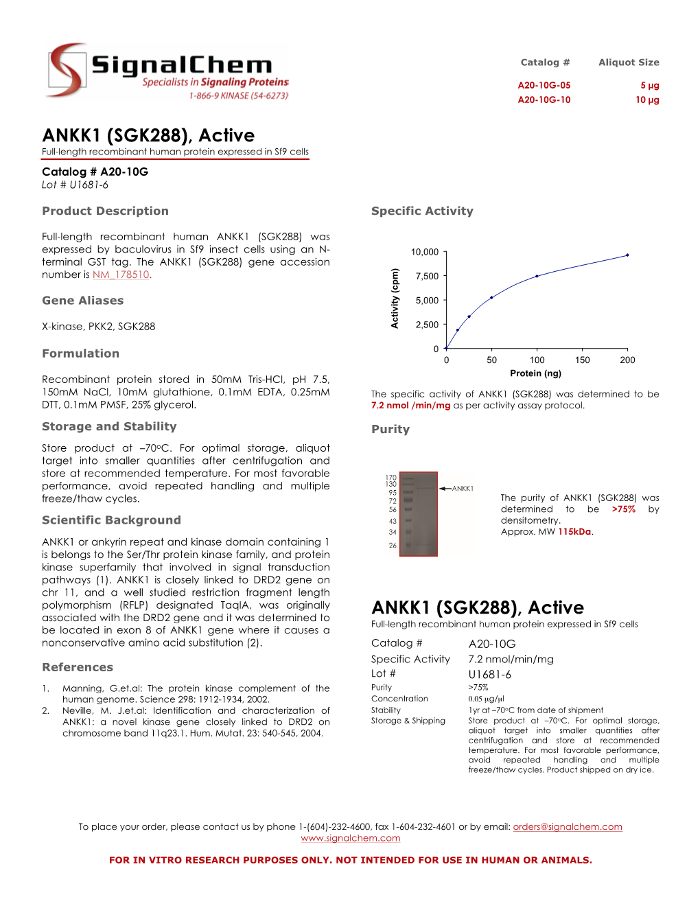 ANKK1 (SGK288), Active Full-Length Recombinant Human Protein Expressed in Sf9 Cells