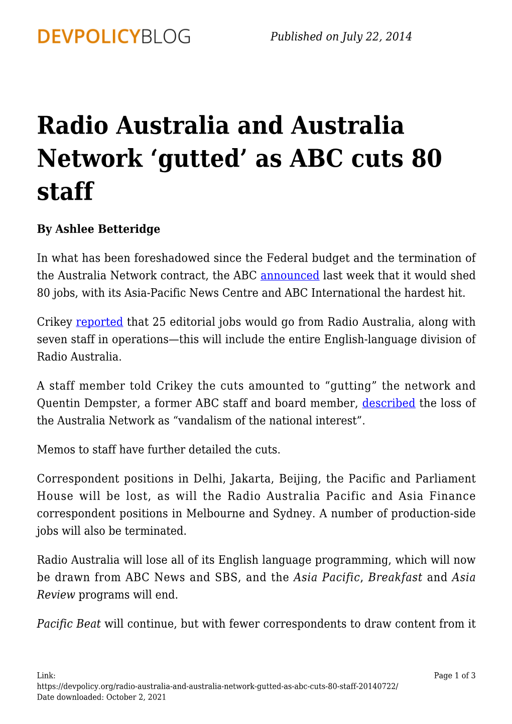 Radio Australia and Australia Network 'Gutted' As ABC Cuts 80 Staff