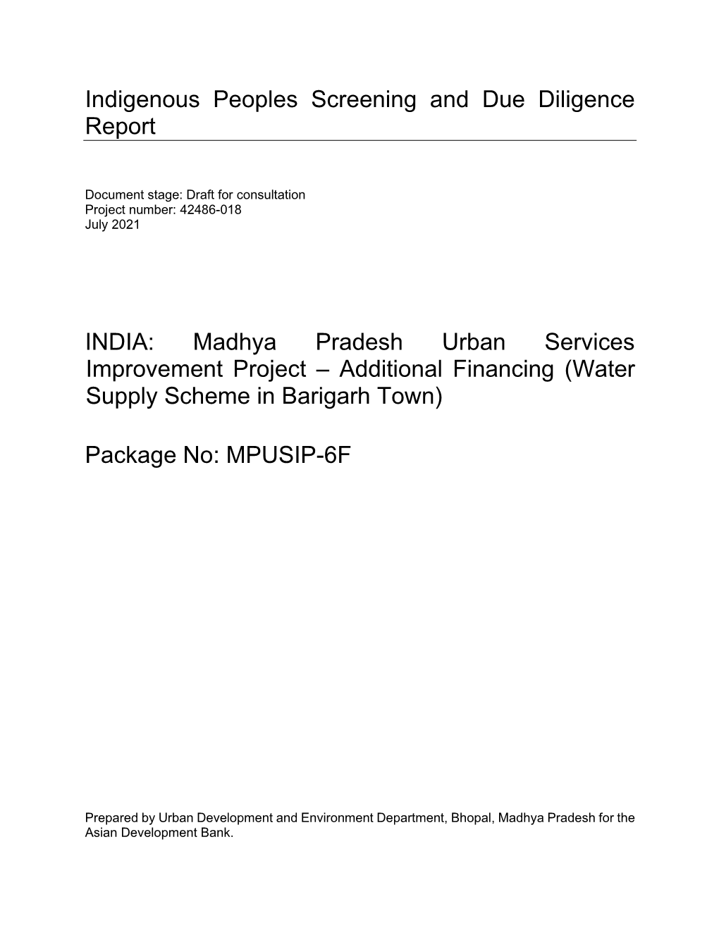 Madhya Pradesh Urban Services Improvement Project – Additional Financing (Water Supply Scheme in Barigarh Town)