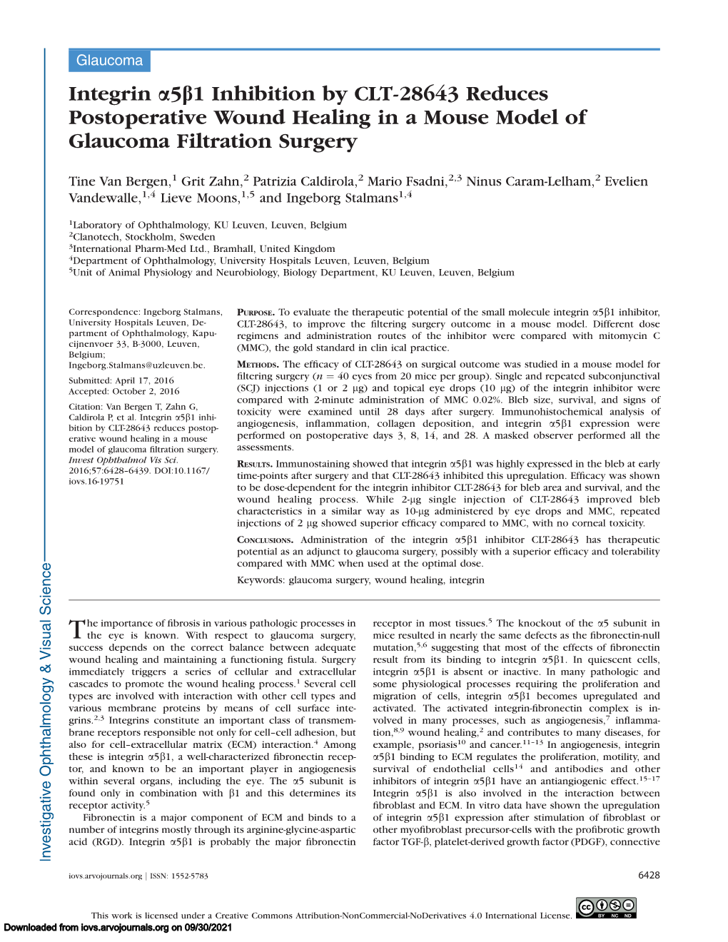 Integrin A5b1 Inhibition by CLT-28643 Reduces Postoperative Wound Healing in a Mouse Model of Glaucoma Filtration Surgery