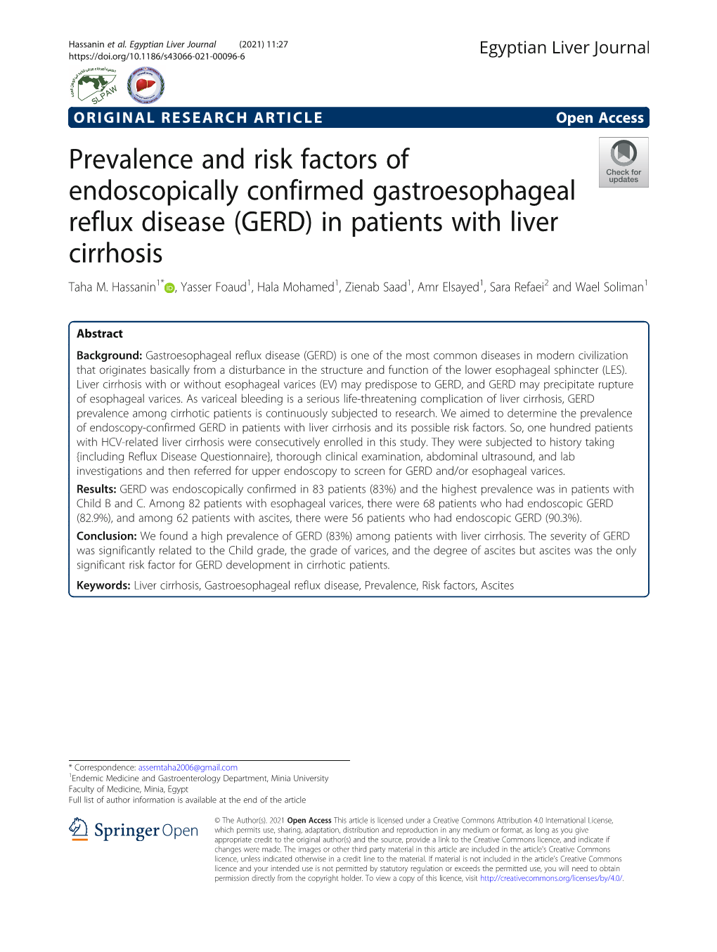 (GERD) in Patients with Liver Cirrhosis Taha M