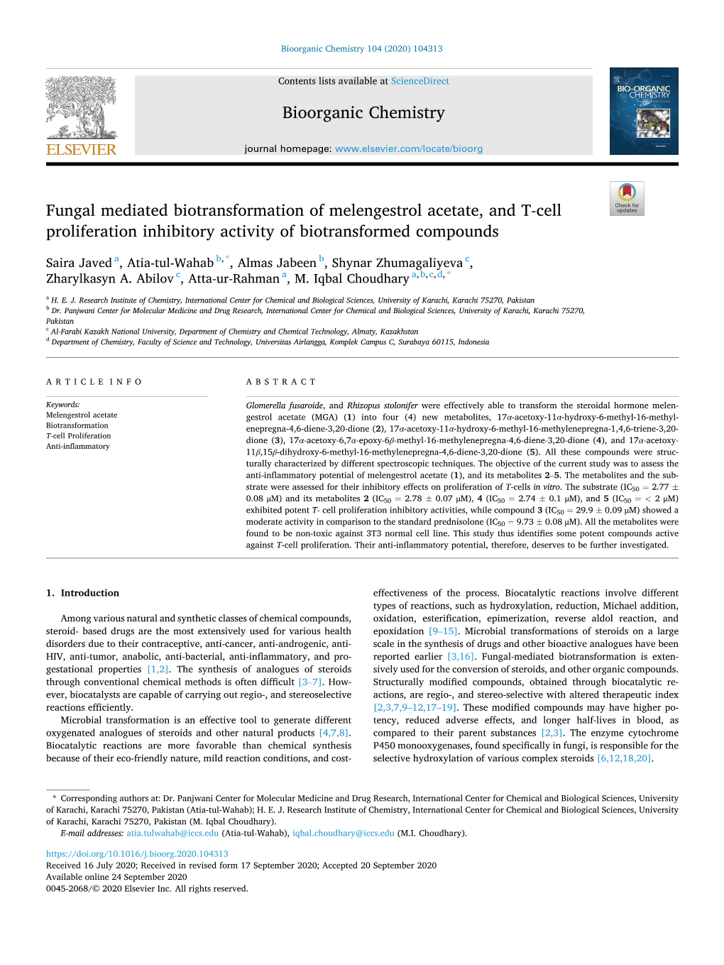 Fungal Mediated Biotransformation of Melengestrol Acetate, and T-Cell Proliferation Inhibitory Activity of Biotransformed Compounds