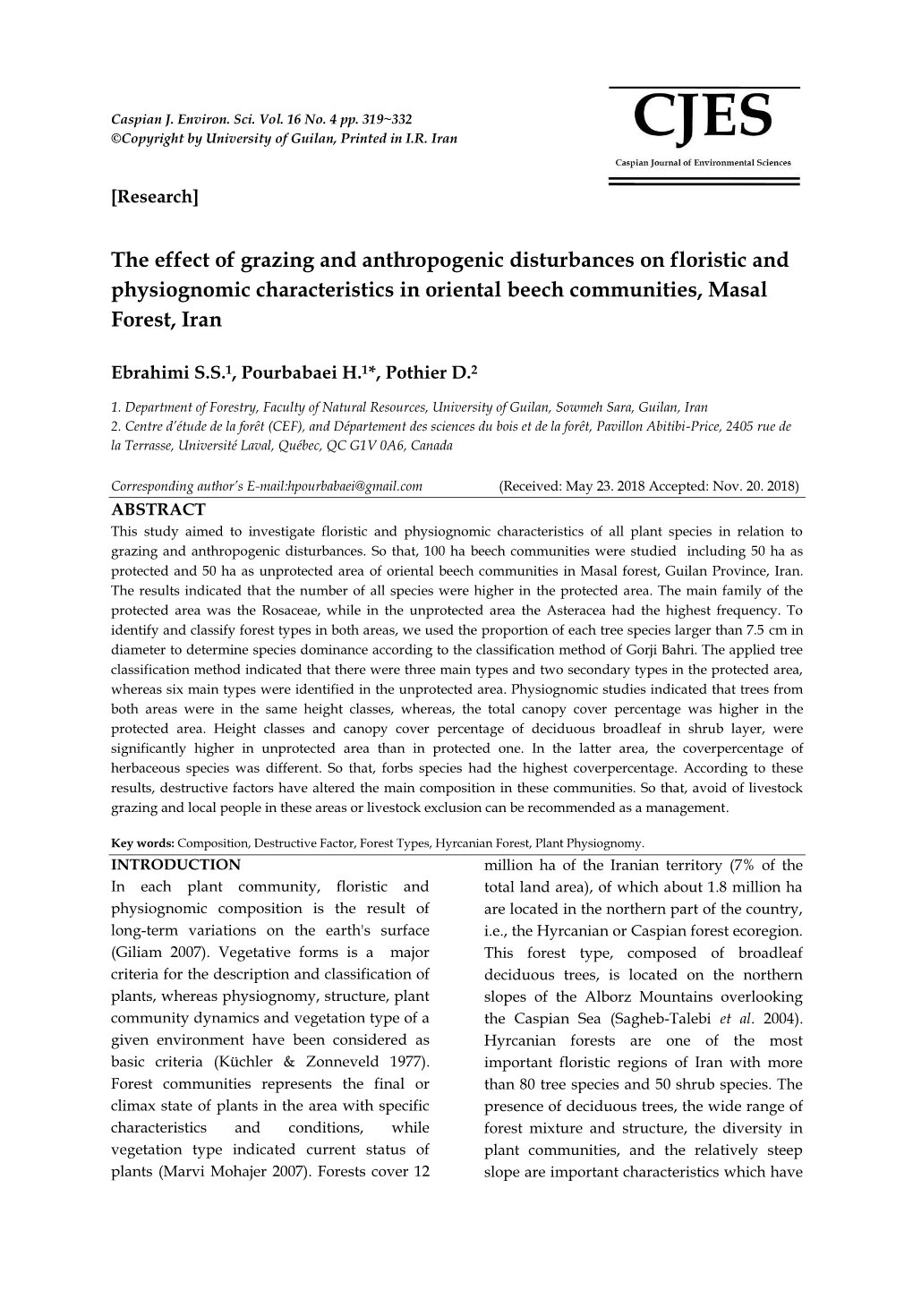 The Effect of Grazing and Anthropogenic Disturbances on Floristic and Physiognomic Characteristics in Oriental Beech Communities, Masal Forest, Iran