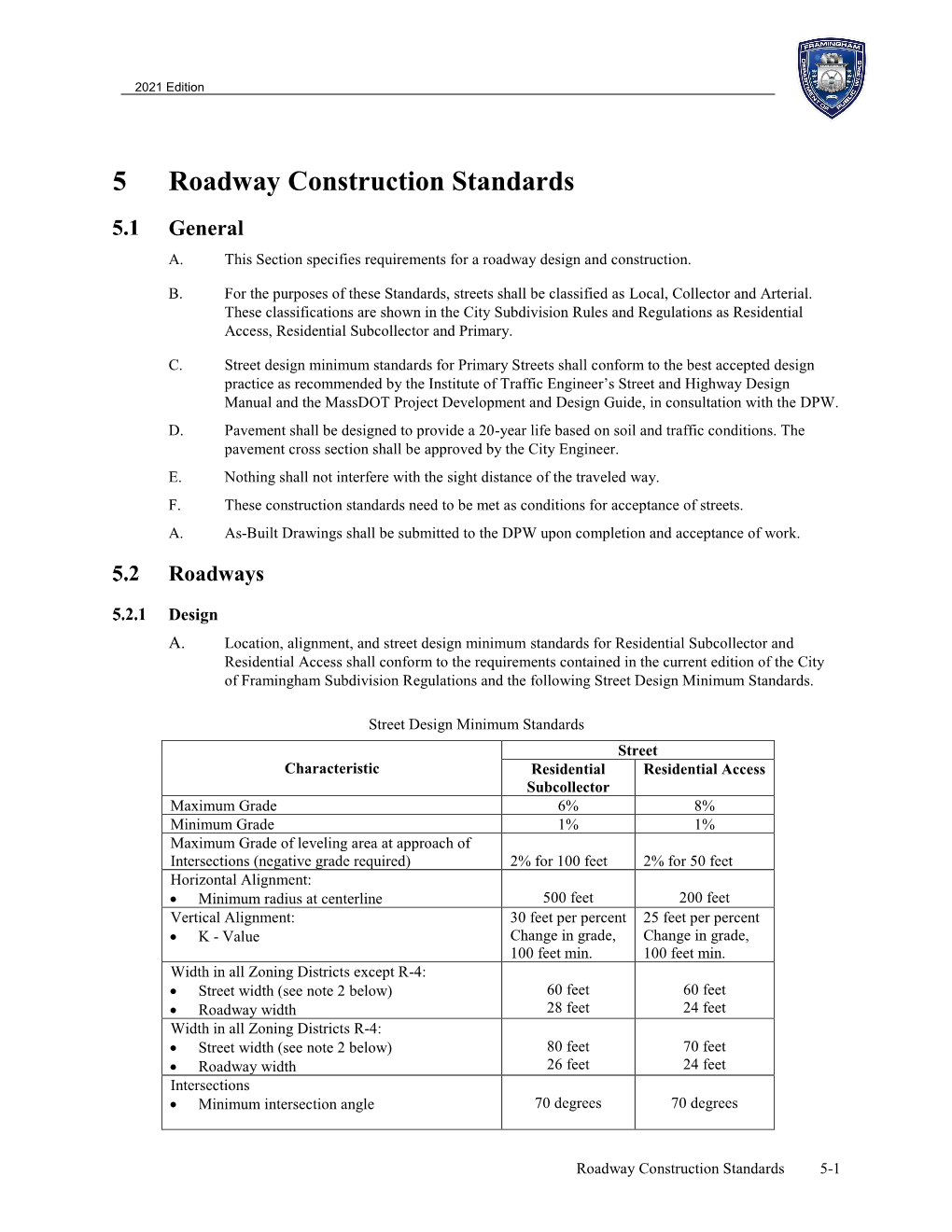 5 Roadway Construction Standards General A